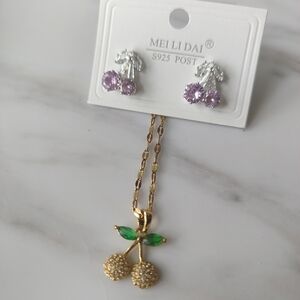 Gold and Green Cherry Jewelry Set